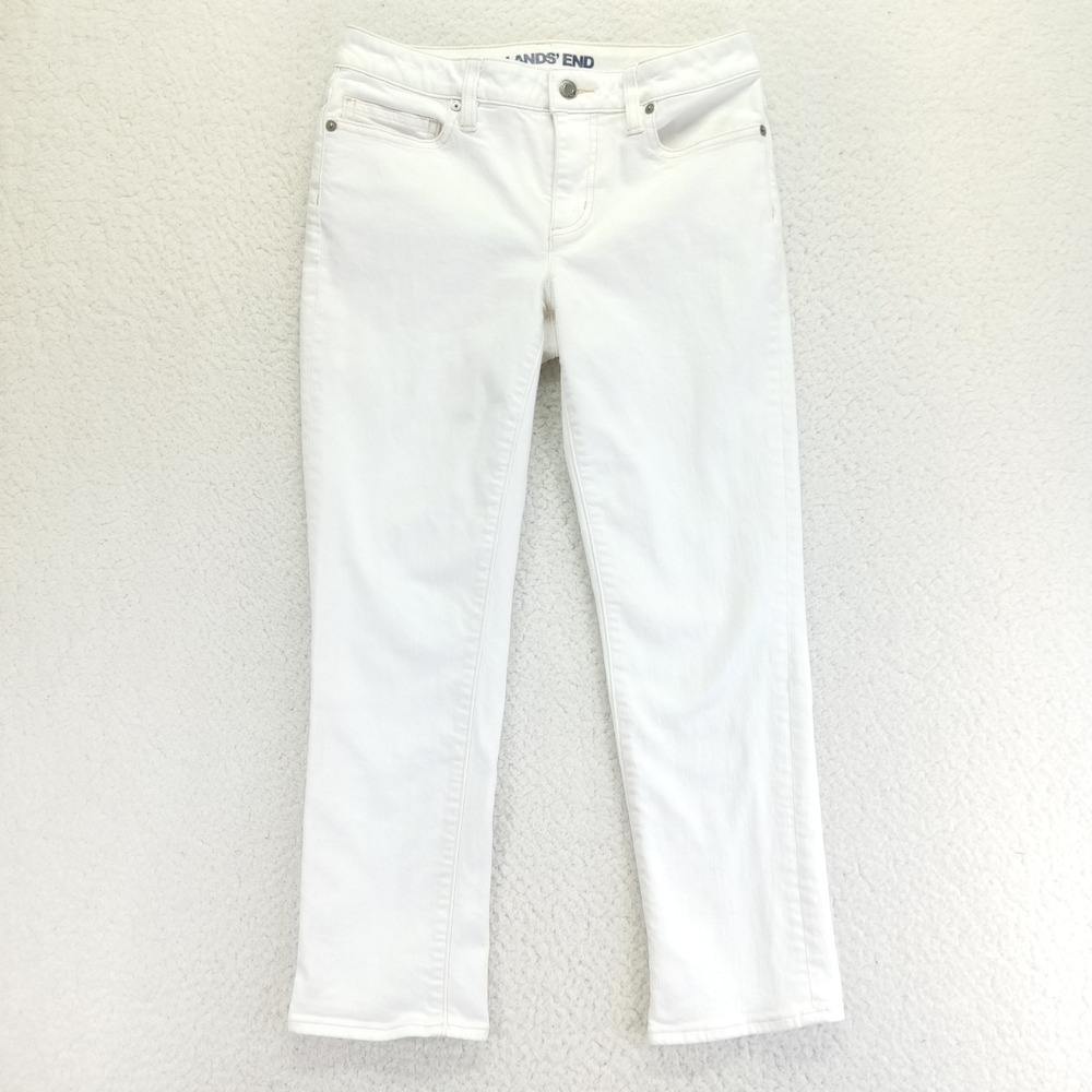 Lands' End Womens Mid Rise Straight Leg Jeans White Petite Size 2P Denim